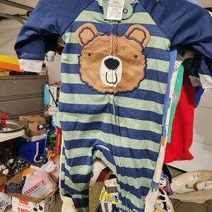 Blue and Green Striped Bear Footies